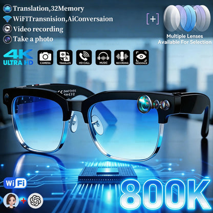 New 4K Ultra HD Color Change BT Call Smart Glasses AI Chat