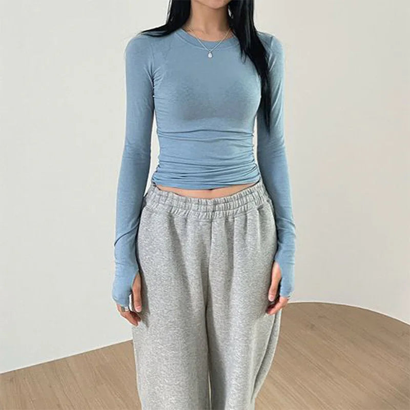 Women Casual Slim Fit Long Sleeve O-Neck T-shirts