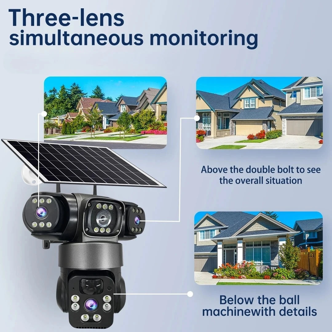 15MP 8K Wifi IP Camera Solar Outdoor Waterproof Three Lenses