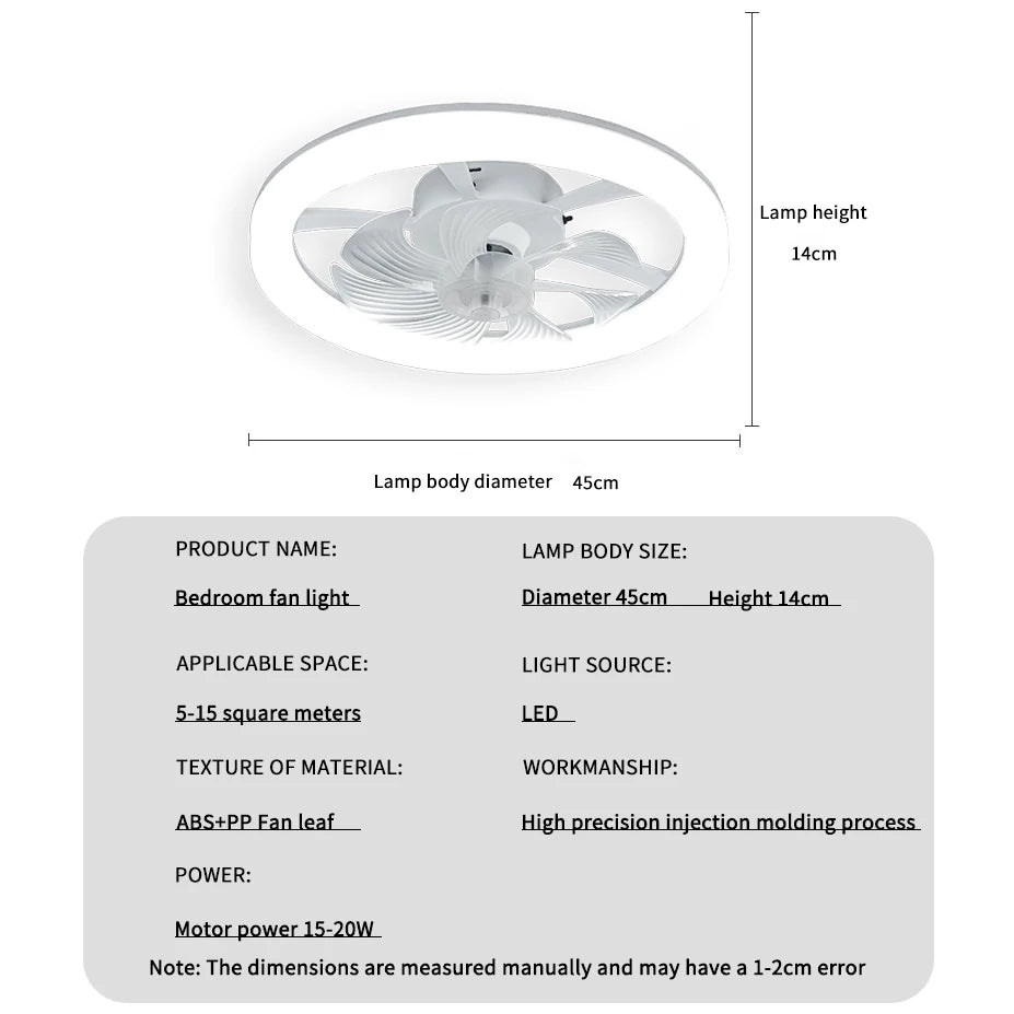 Modern Thin Ceiling Fan Light, White Silent Ceiling Fan