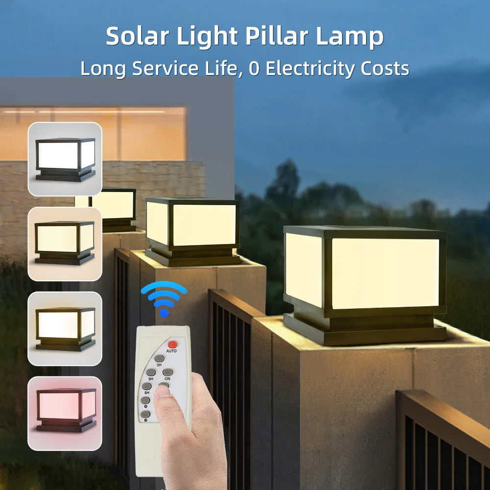 Outdoor Lighting Pillar Lights Remote Control Solar Chapiter Lamp