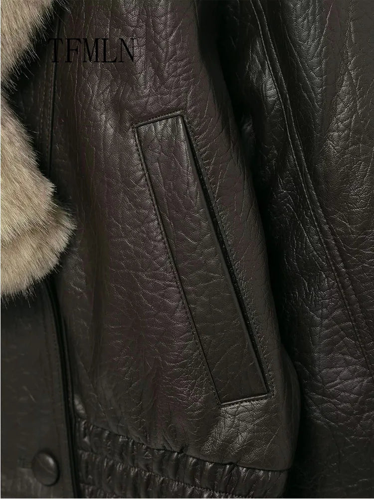 TFMLN Winter Women Loose Faux Leather Jacket