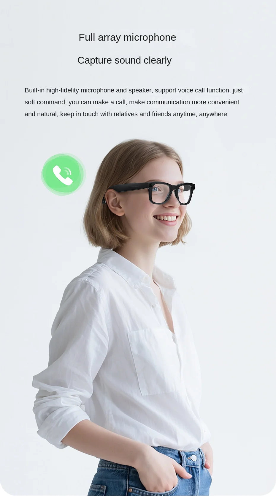 Smart Glasses AR AI Translation 4K Camera Bluetooth Call Touch Control