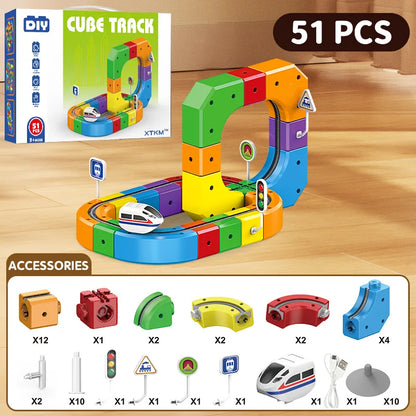 DIY Assembly Magic Track Train Building Block Multiple Shapes