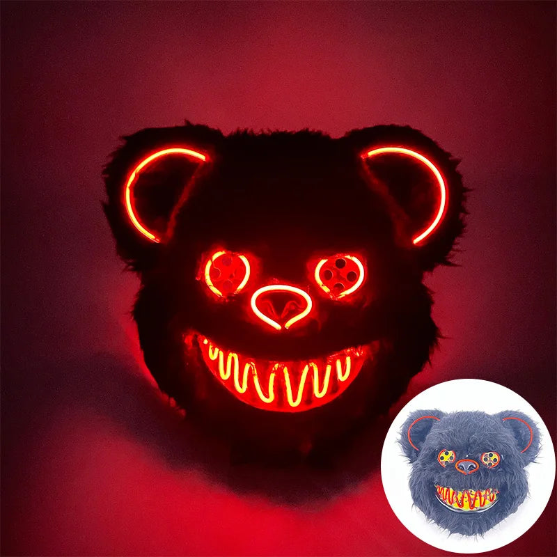 LED Bloody Rabbit Mask Glowing Killer Black Bear Mask Halloween