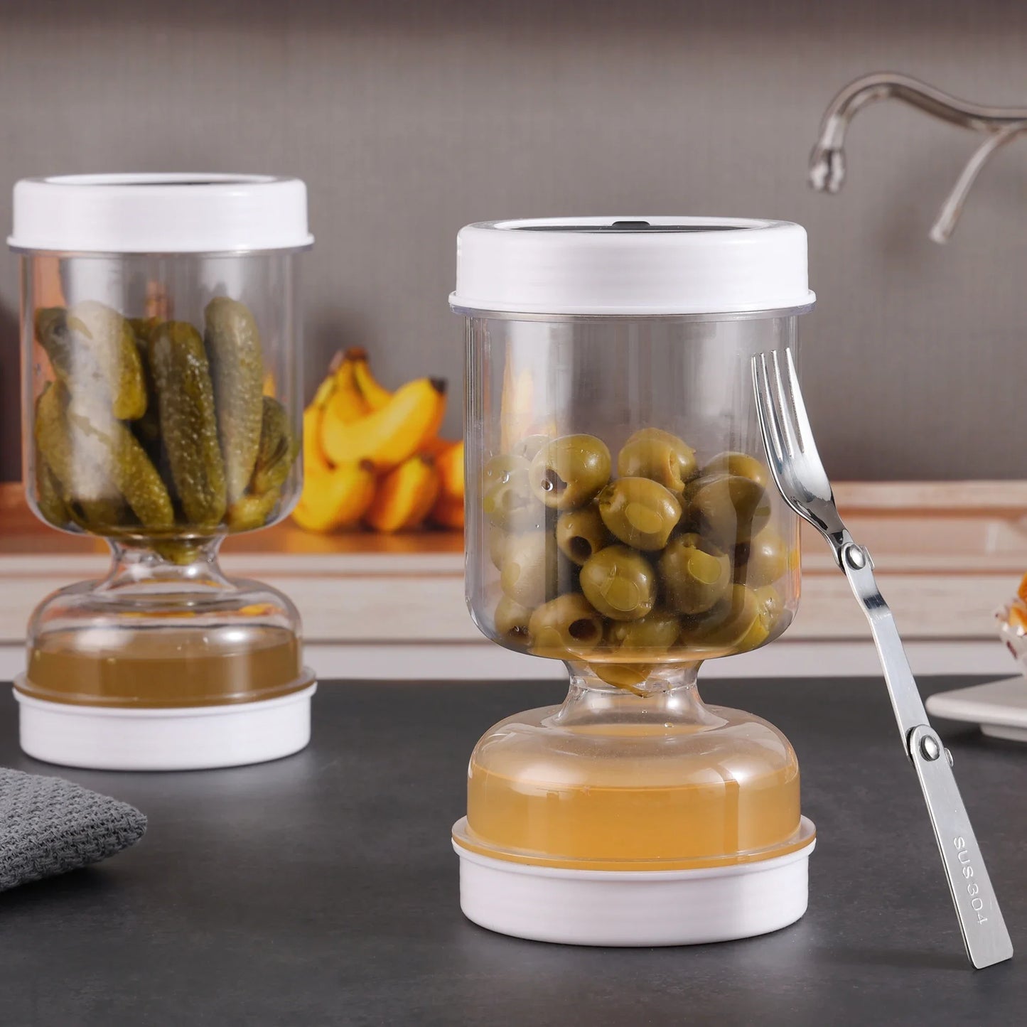New Olive and Pickle Strainer Jar Olive Container Hourglass