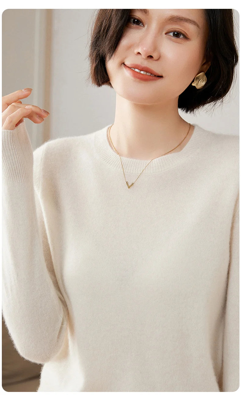 100% Pure Goat Cashmere Knitted Pullovers O-Neck