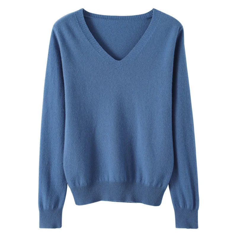 Women's Sweater Autumn Winter Knitted Pullovers V-neck