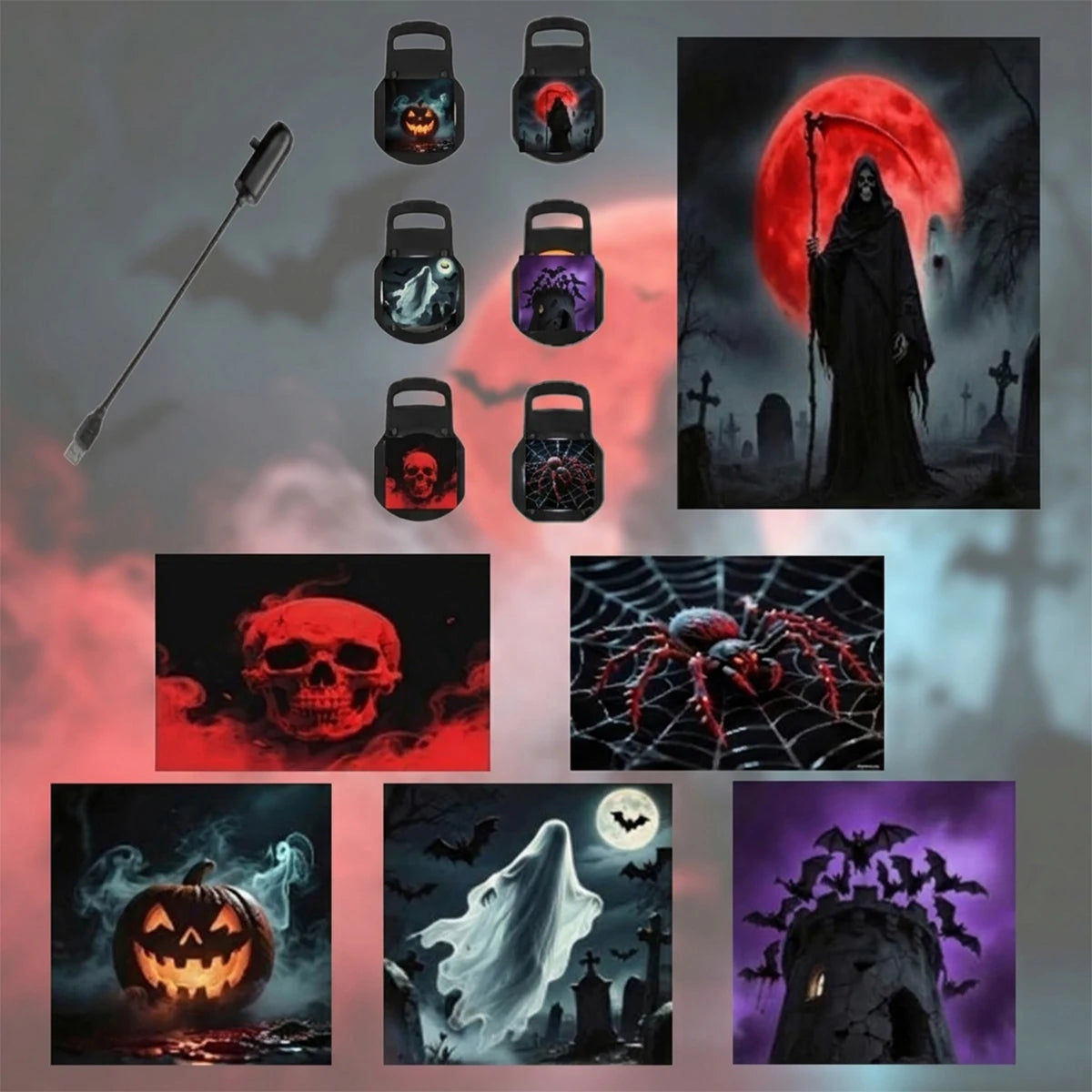USB Halloween Projector Light 6 Patterns Mini LED Spooky