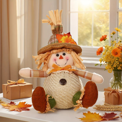Rustic Autumn Harvest Scarecrow Decor, Plaid & Sunflower Accents for Thanksgiving,