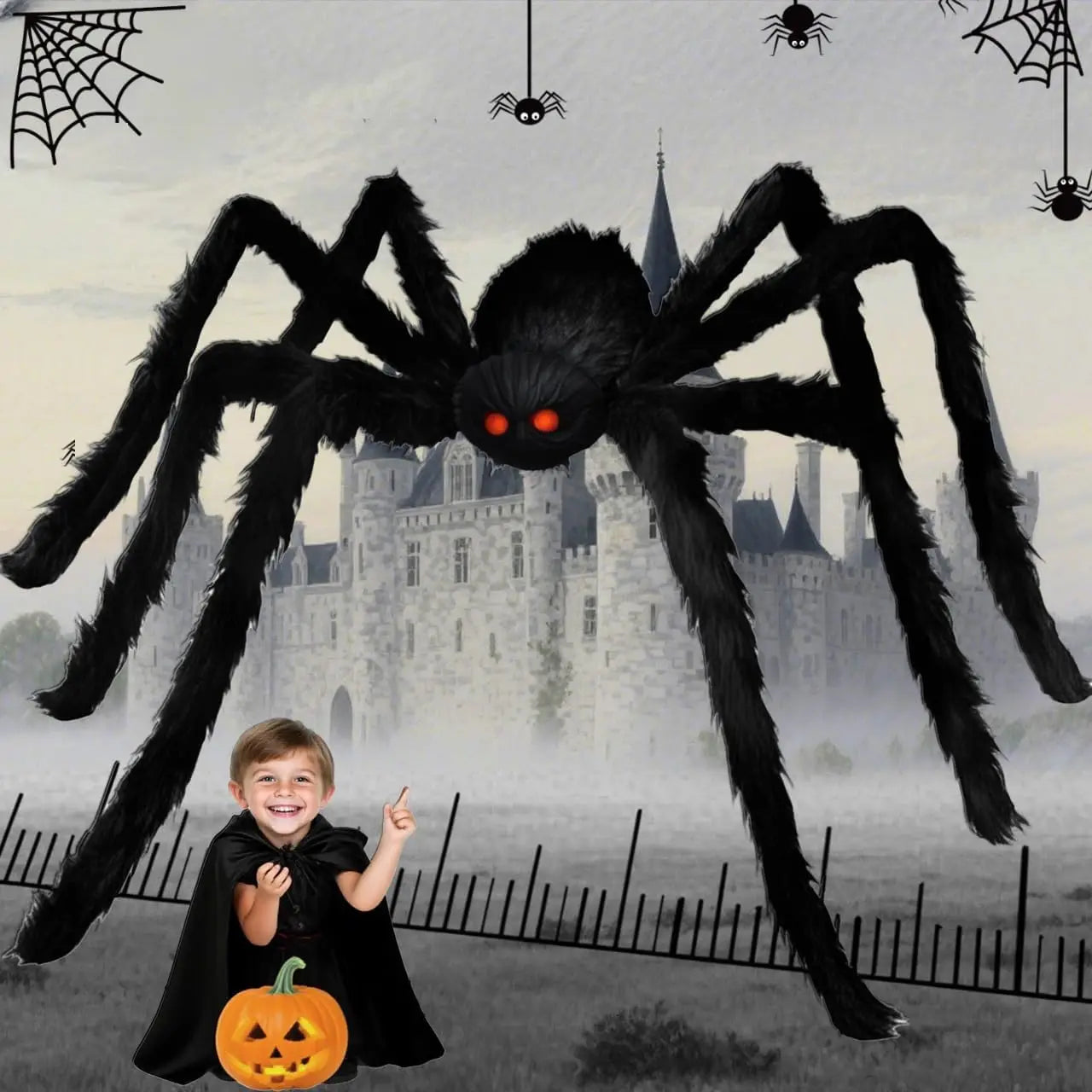 Giant Black Plush Spider Halloween Decoration Props