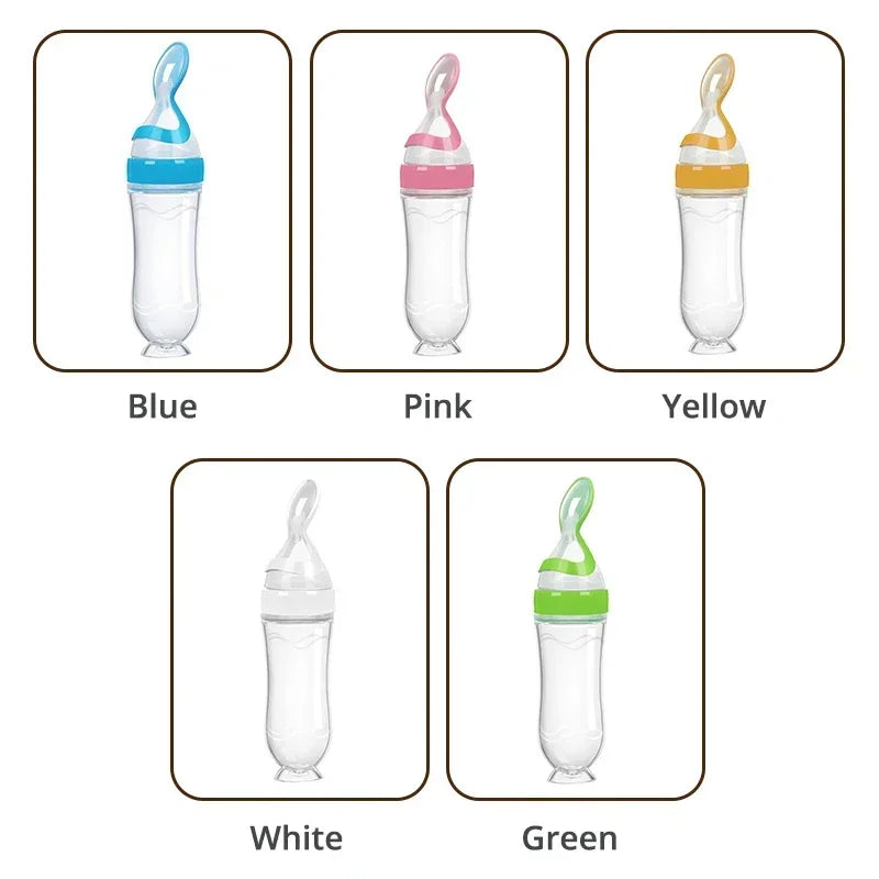 Safe Useful Silicone Baby Bottle with Spoon Food Supplement