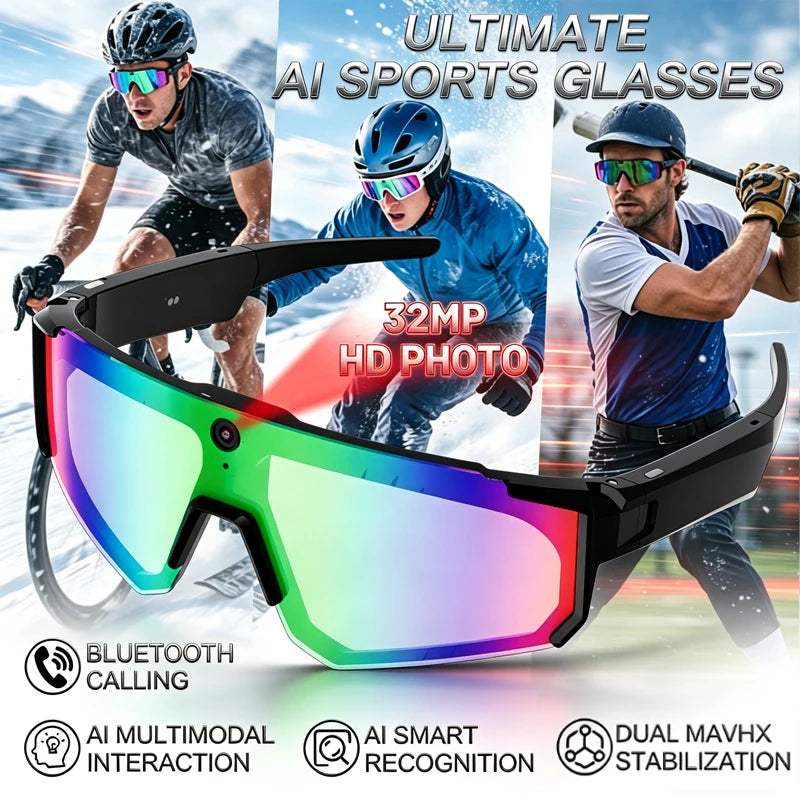 Men 32MP HD Camera Smart Sports Glasses Bluetooth Call 360°
