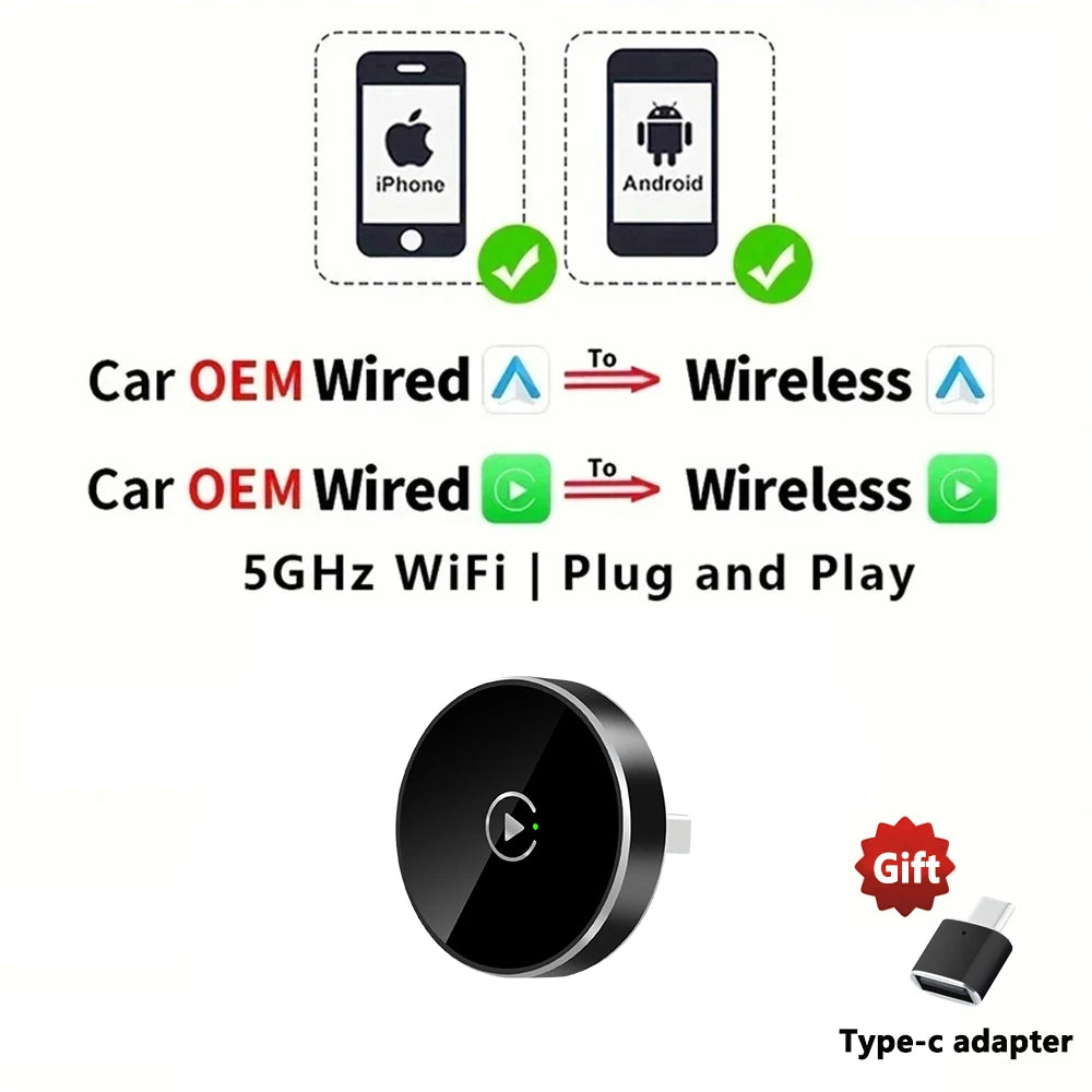 2in1 Wired To Wireless CarPlay Adapter Android Auto Dongle