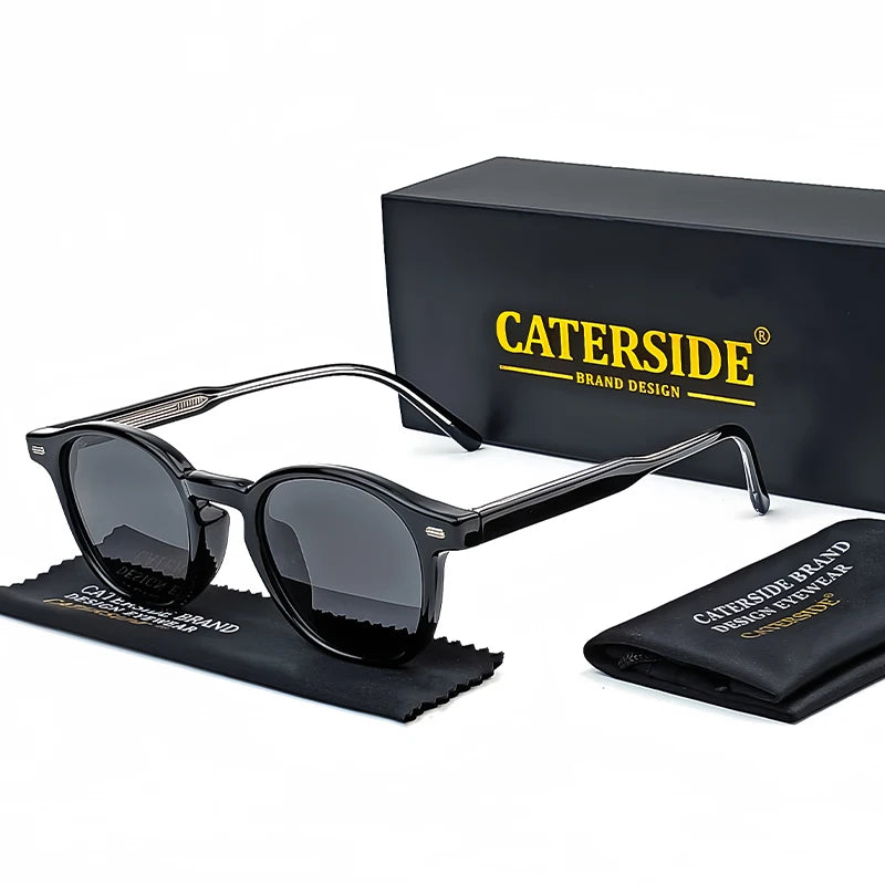 Caterside Polarized Round Sunglasses Men TR Frame
