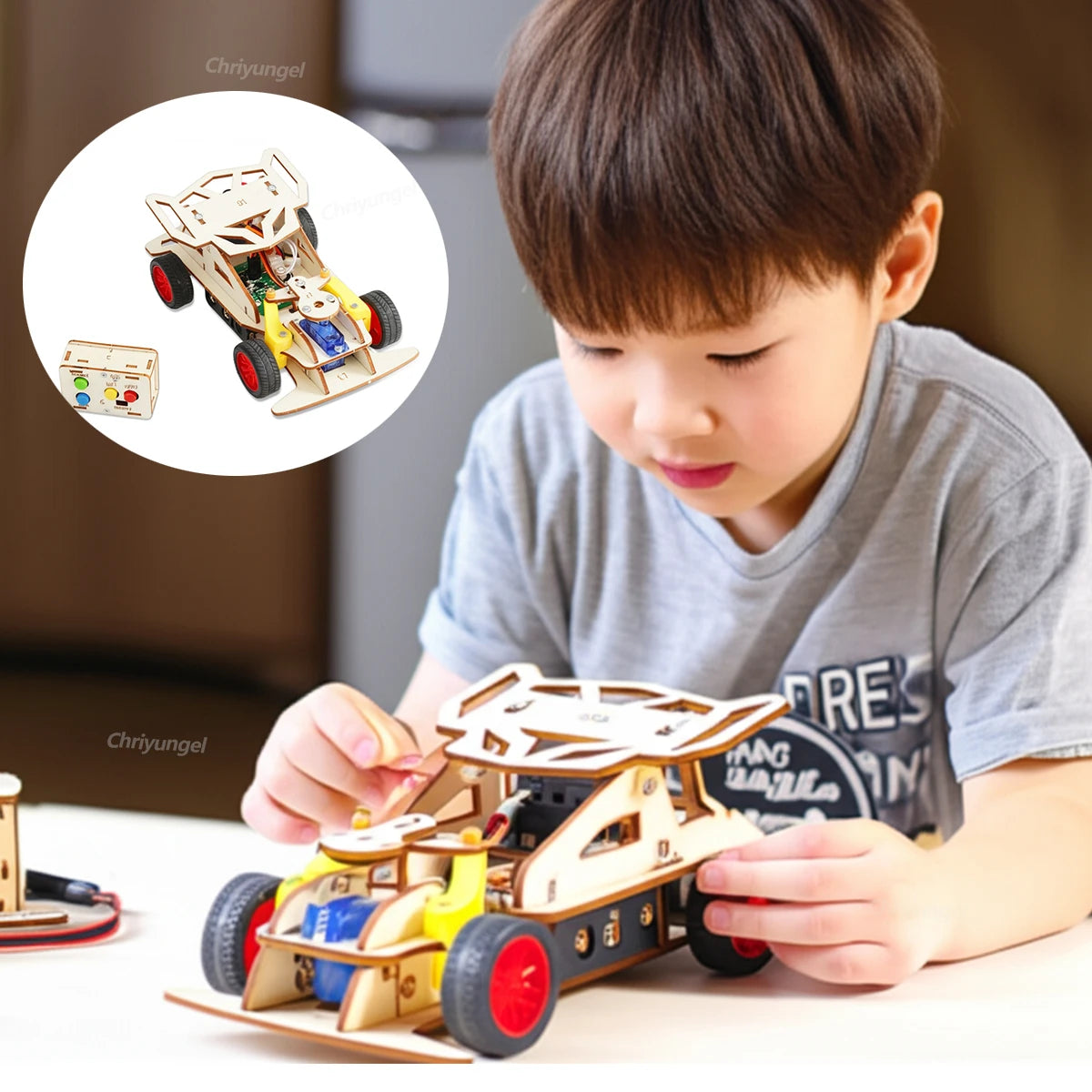 DIY Wooden Remote Control Car Mini Four-Wheel Drive