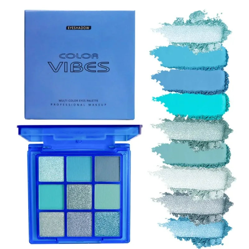 9 Colors Glitter Eyeshadow Palette Avocado Green Shimmer
