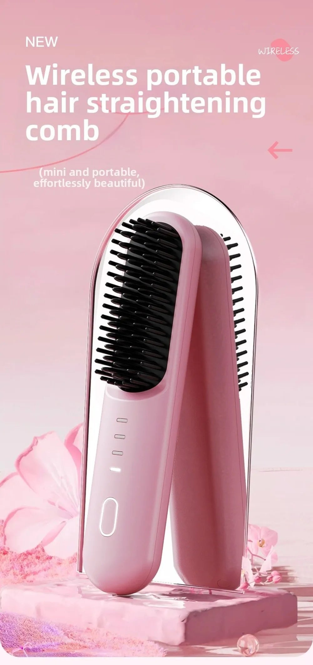 Cordless Hair Straightener Brush 4 Temp Settings Ceramic