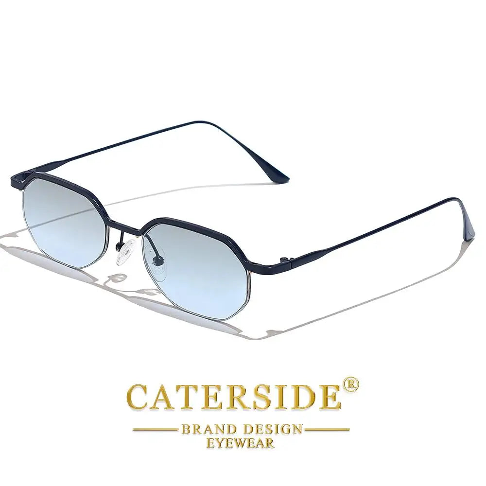 Retro Polygon Sunglasses Men Metal Semi Rimless