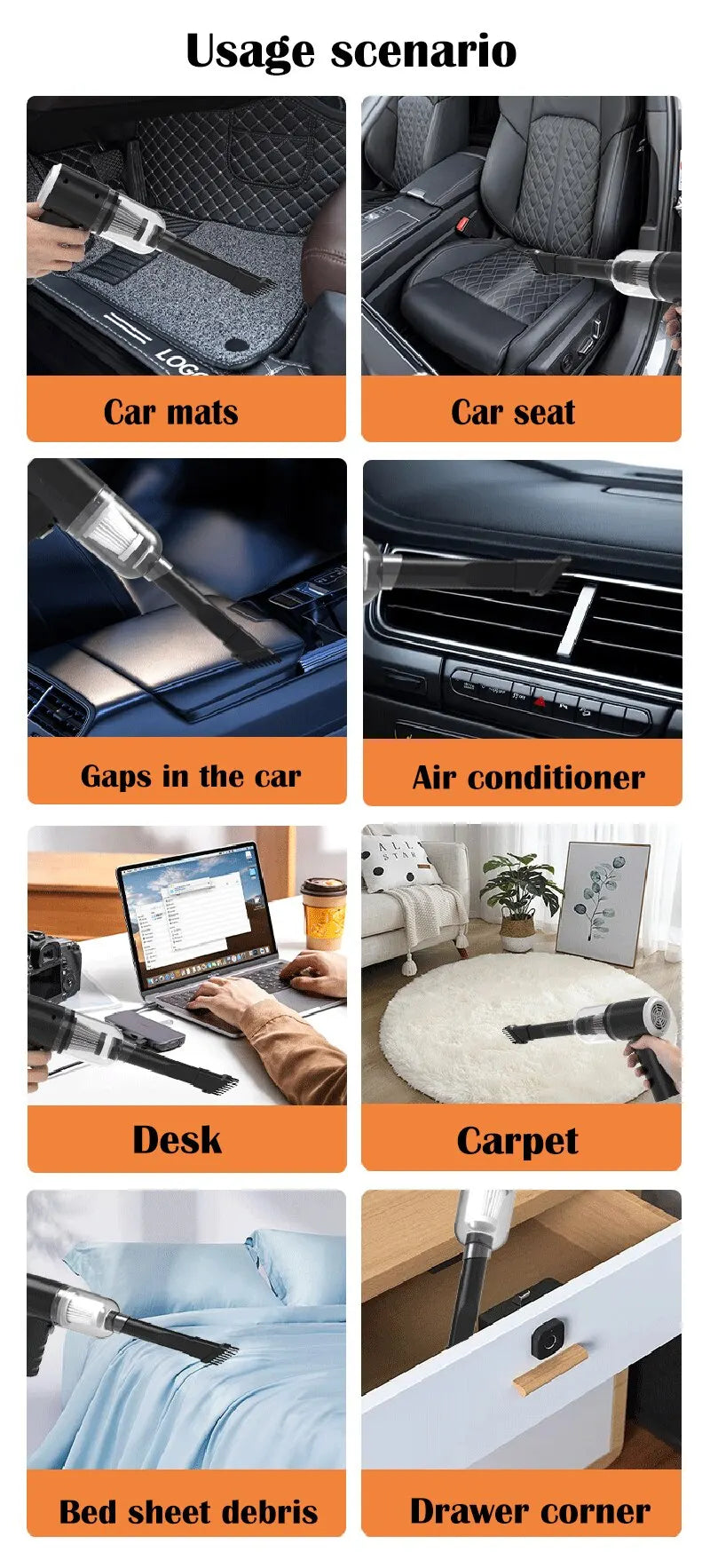 9000Pa Wireless Car Vacuum Cleaner USB Charging