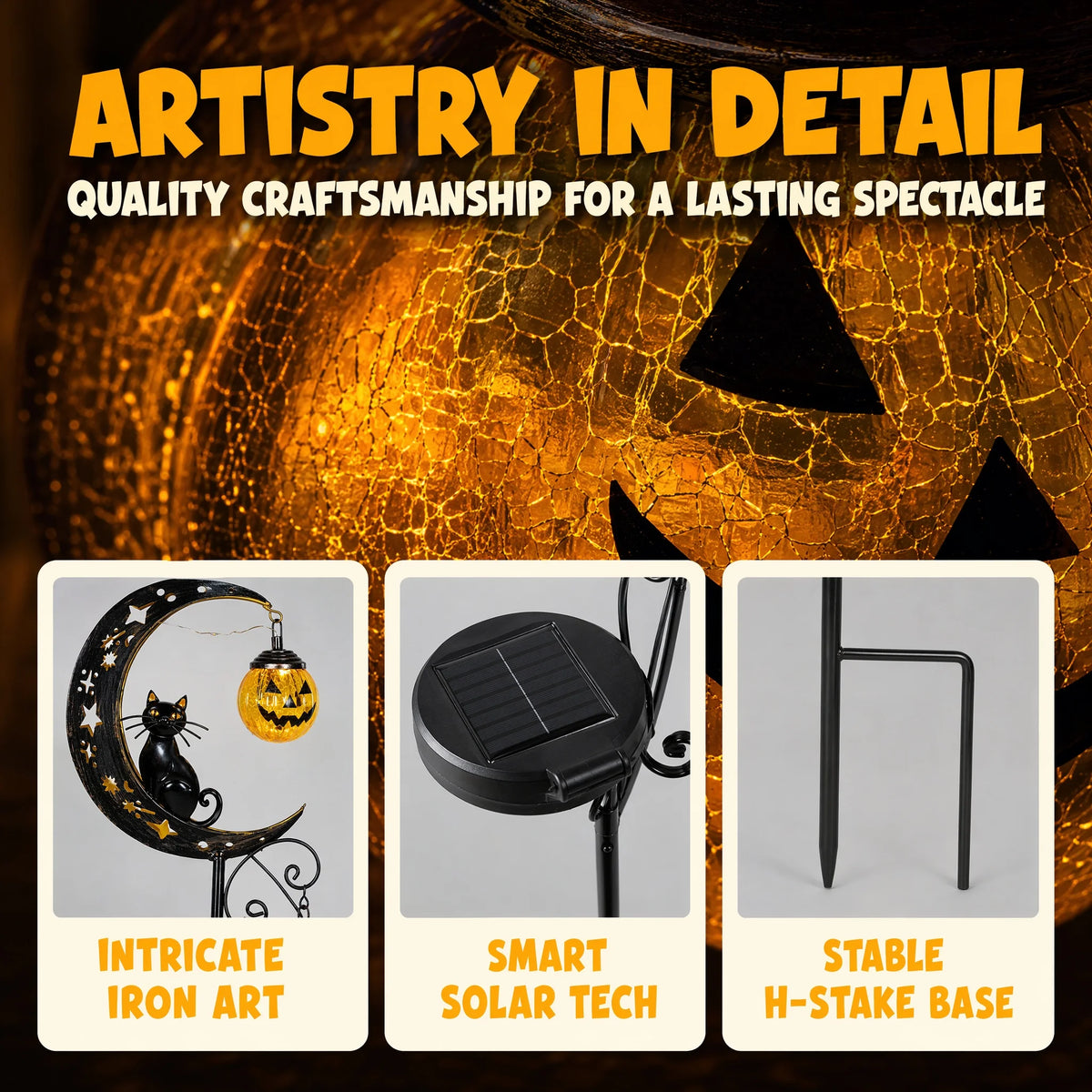 Halloween Solar Garden Stake Light Black Cat On Moon