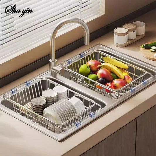 Stainless Steel Telescopic Sink Drain Rack Non-Slip Dish