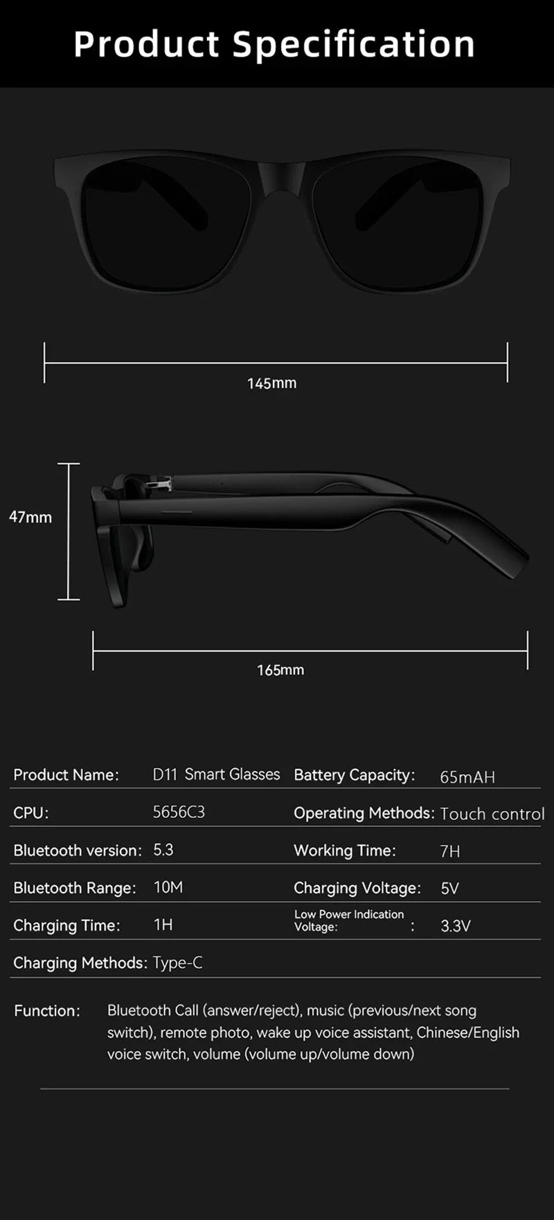 Lenovo AI Smart Wireless Glasses Bluetooth Sunglasses