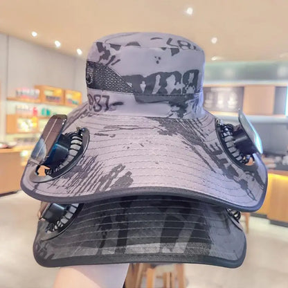Large Size Quick Dry Bucket Hat With Solar Powered Fan USB Charging