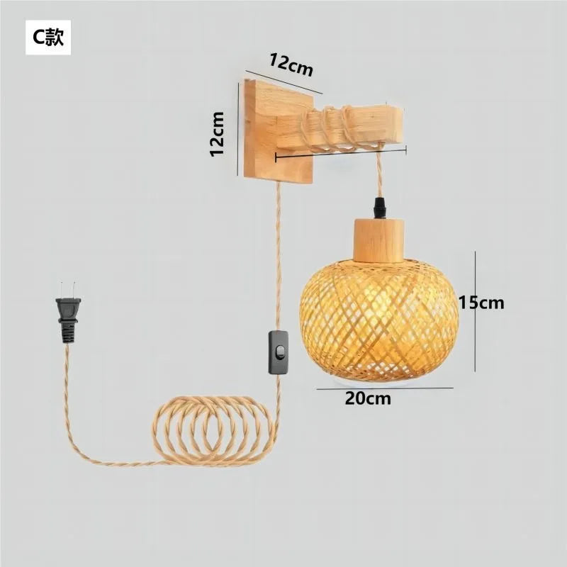 Bamboo Lantern Wall Lamp Natural Rattan Wicker E27 Chandeliers