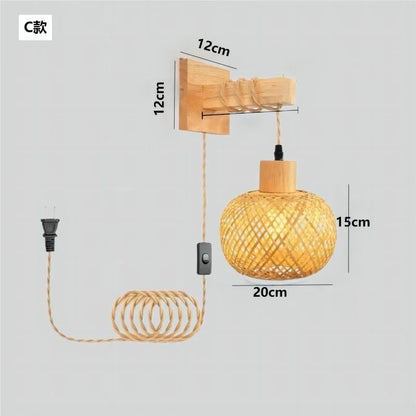 Bamboo Lantern Wall Lamp Natural Rattan Wicker E27 Chandeliers