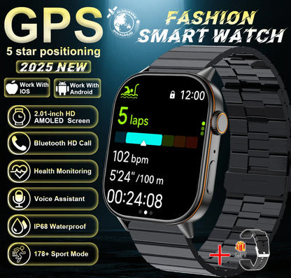 New For Android iOS Outdoor GPS Smart Watch Men 2.01" HD AMOLED