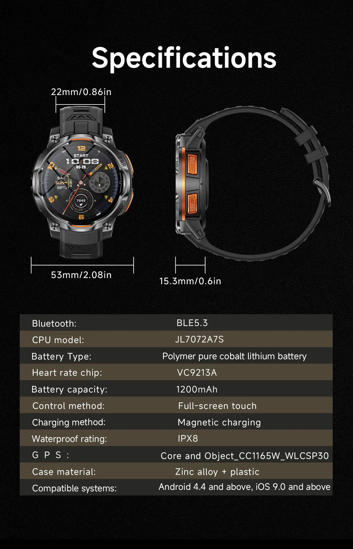 New GPS Map Smart Navigation Watch 1200mAh Battery