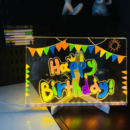 LED Note Board DIY Acrylic Night Light 7 Pens Drawing Board
