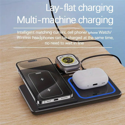 3 in 1 Wireless Charger Stand Pad Foldable Fast Charging