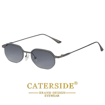 Retro Polygon Sunglasses Men Metal Semi Rimless