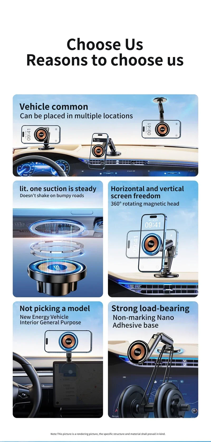 15W Car Magnetic Wireless Charger Holder 360 Rotation