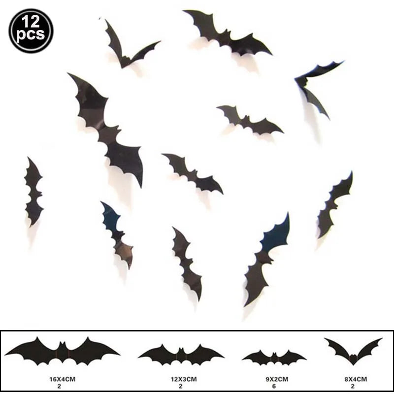 12pcs/Pack 3D Halloween Hanging Bats Wall Stickers