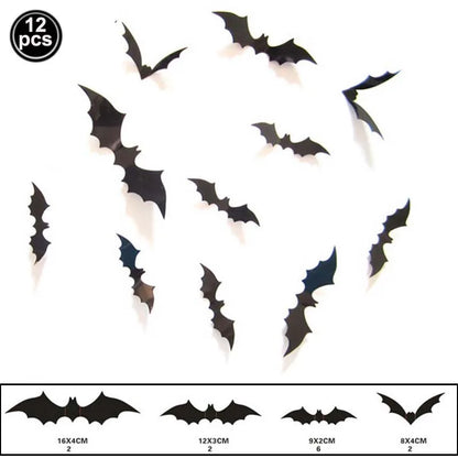 12pcs/Pack 3D Halloween Hanging Bats Wall Stickers