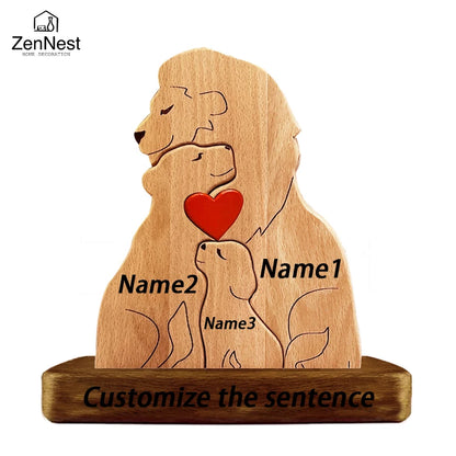 Wooden Lion Family Puzzle Ornament DIY Custom Name
