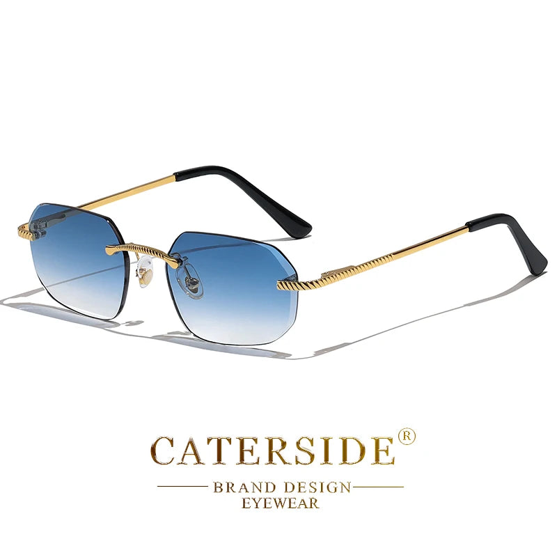 New Retro Rimless Sunglasses Men's Polygon Brand Designer