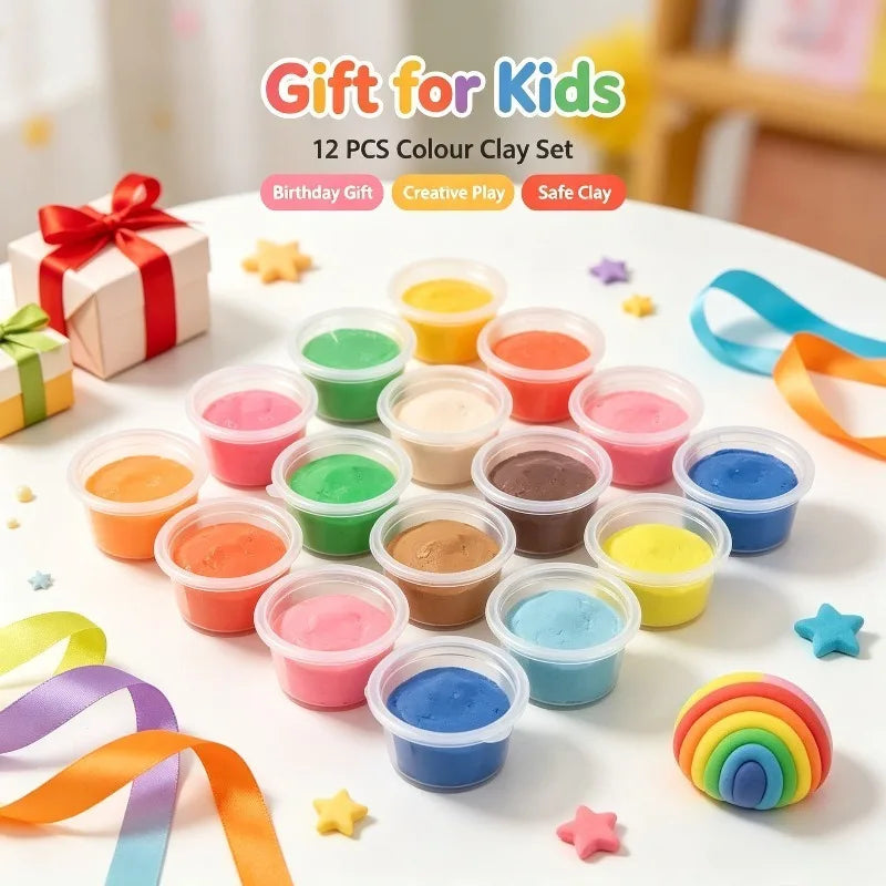 12 Colors Kids Playdough Set Clear Cup Safe Clay Dough