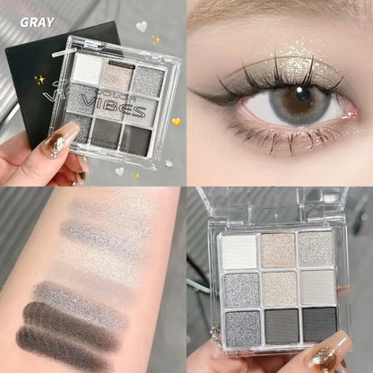 9 Colors Glitter Eyeshadow Palette Avocado Green Shimmer
