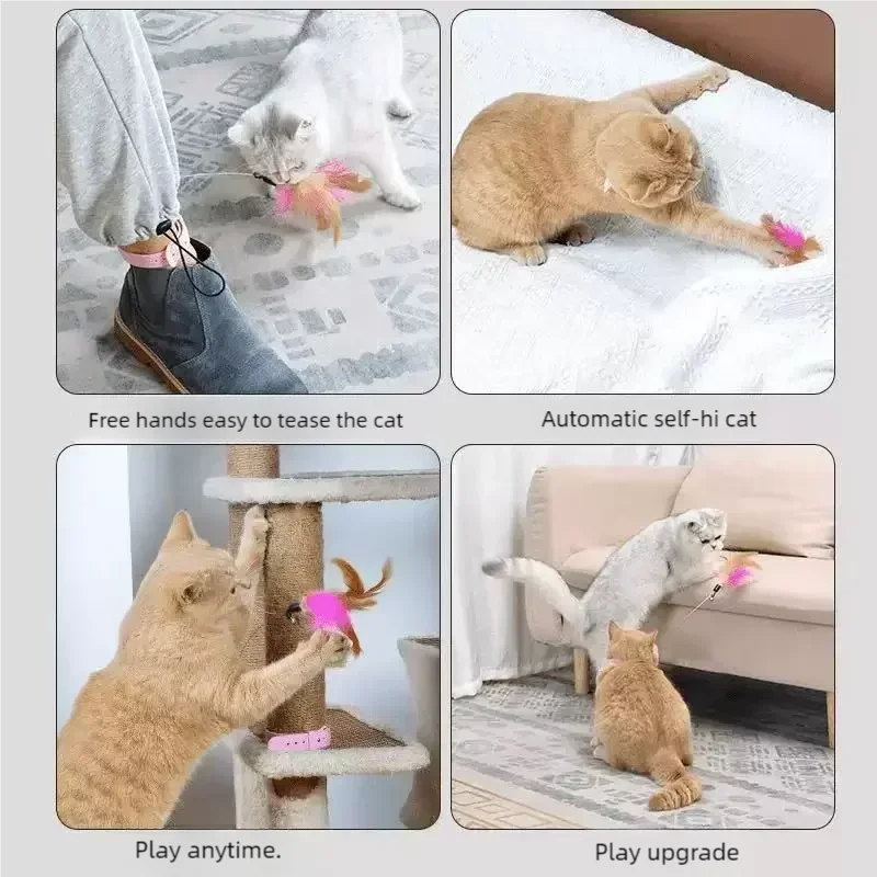 360 Degree Rotating Cat Teaser Wand with Feather Bell Wire
