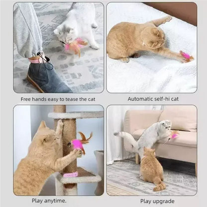 360 Degree Rotating Cat Teaser Wand with Feather Bell Wire