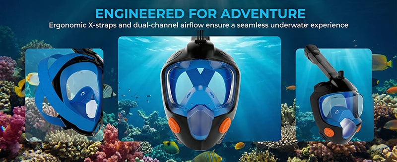 Full Face Snorkel Mask 180° Panoramic View Dry Top Snorkel