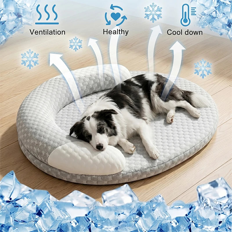 Cooling Dog Bed Summer Ice Silk Cat Mat Oval Pet Nest