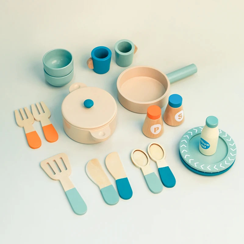 Wooden Kitchen Pretend Play Set Montessori Simulation Plates