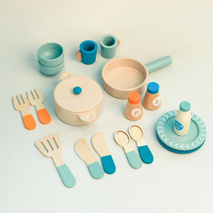 Wooden Kitchen Pretend Play Set Montessori Simulation Plates