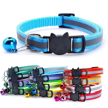 Cartoon Cat Head Reflective Pet Collar Colorful Bell