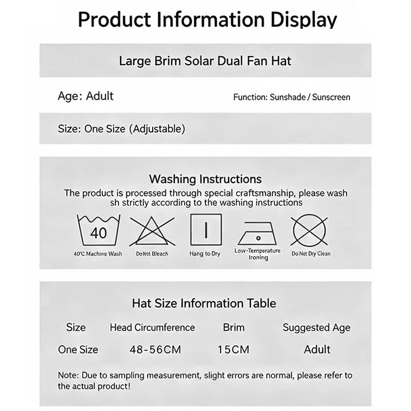 Large Size Quick Dry Bucket Hat With Solar Powered Fan USB Charging